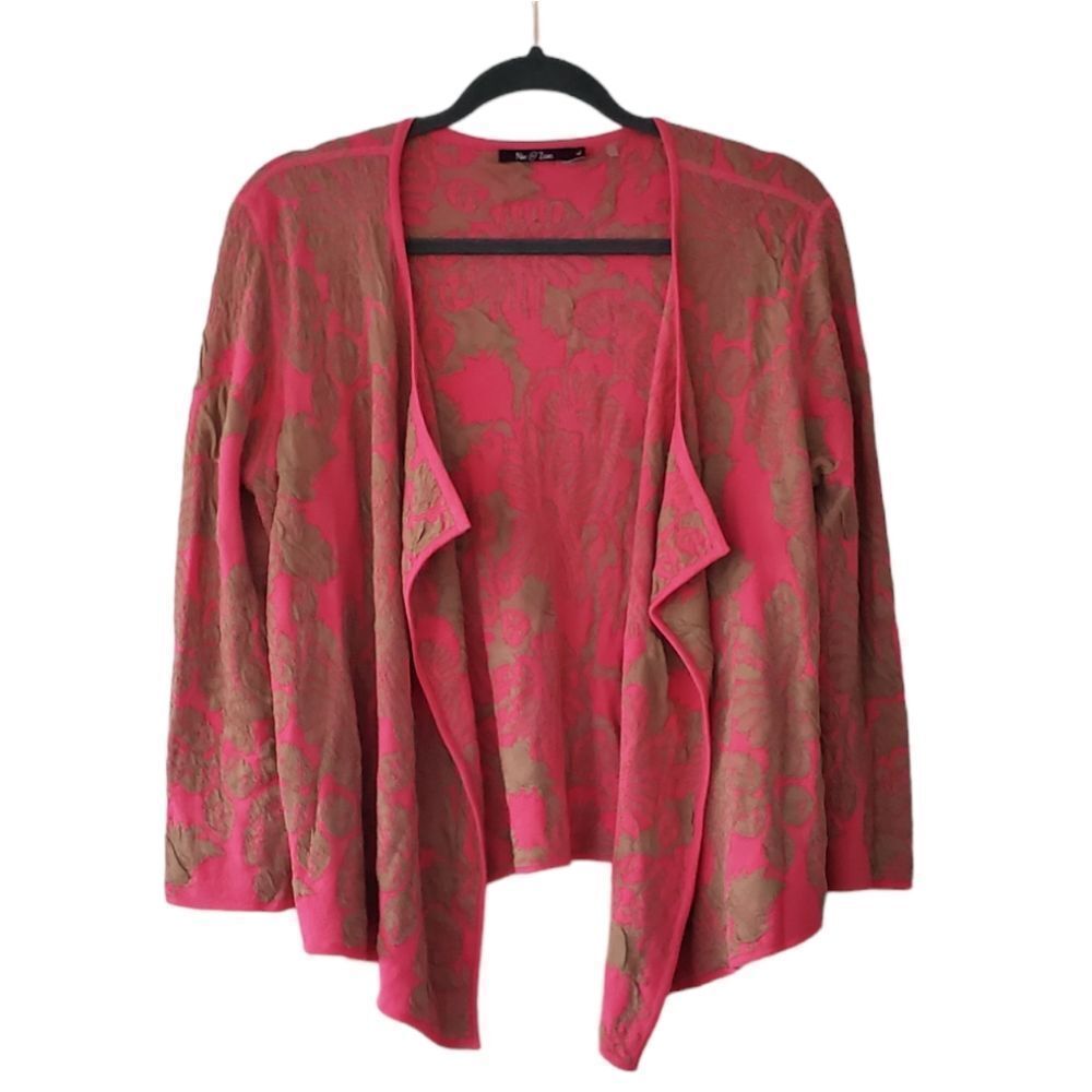 *Nic + Zoe Pink/Khaki Waterfall Cardigan Sz.L